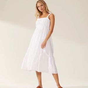 Italic linen tie strap midi dress